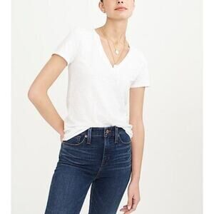 JCrew Factory Womens Vintage Slub 100% Cotton V-Neck Tee H5967 White Sz XXS NWOT